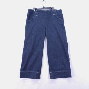 Cache Capri Wide Leg Pants Size 8 Blue Jeans Button Preppy Boho Cottagecore Y2k
